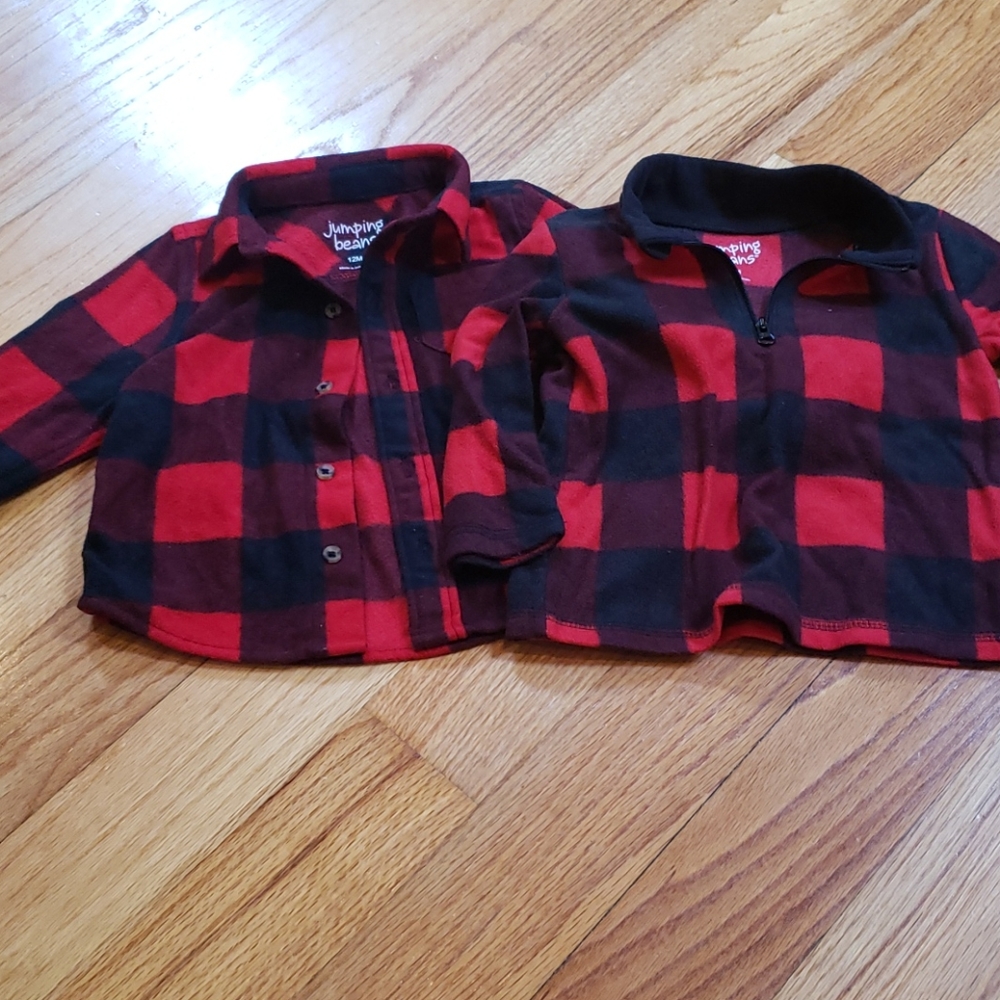 (2) Boy's 12Mo Buffalo Plaid Fleece Tops